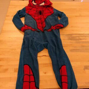 MARVEL Spider-Man Kids Boys Childs Hooded Pajamas PJs Zip Up Union Suit Size 4/5